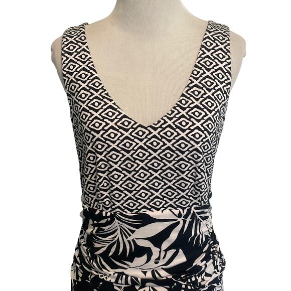 Tommy Bahama Mixed Print Midi Dress Womens Large Black Hawaiian Tribal Knit - Picture 3 of 9